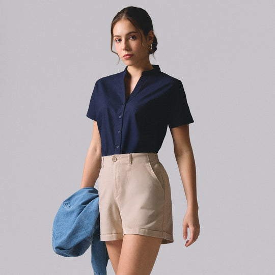 Y-Placket Button Down Shirt