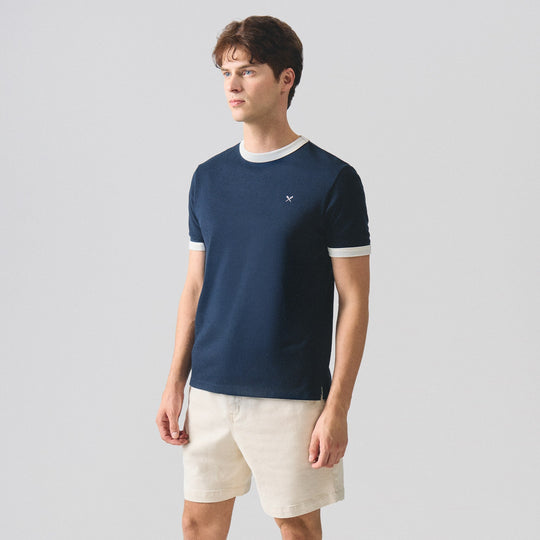 Regular Fit Ringer T-Shirt With Contrast Oar Embroidery In Honeycomb Pique