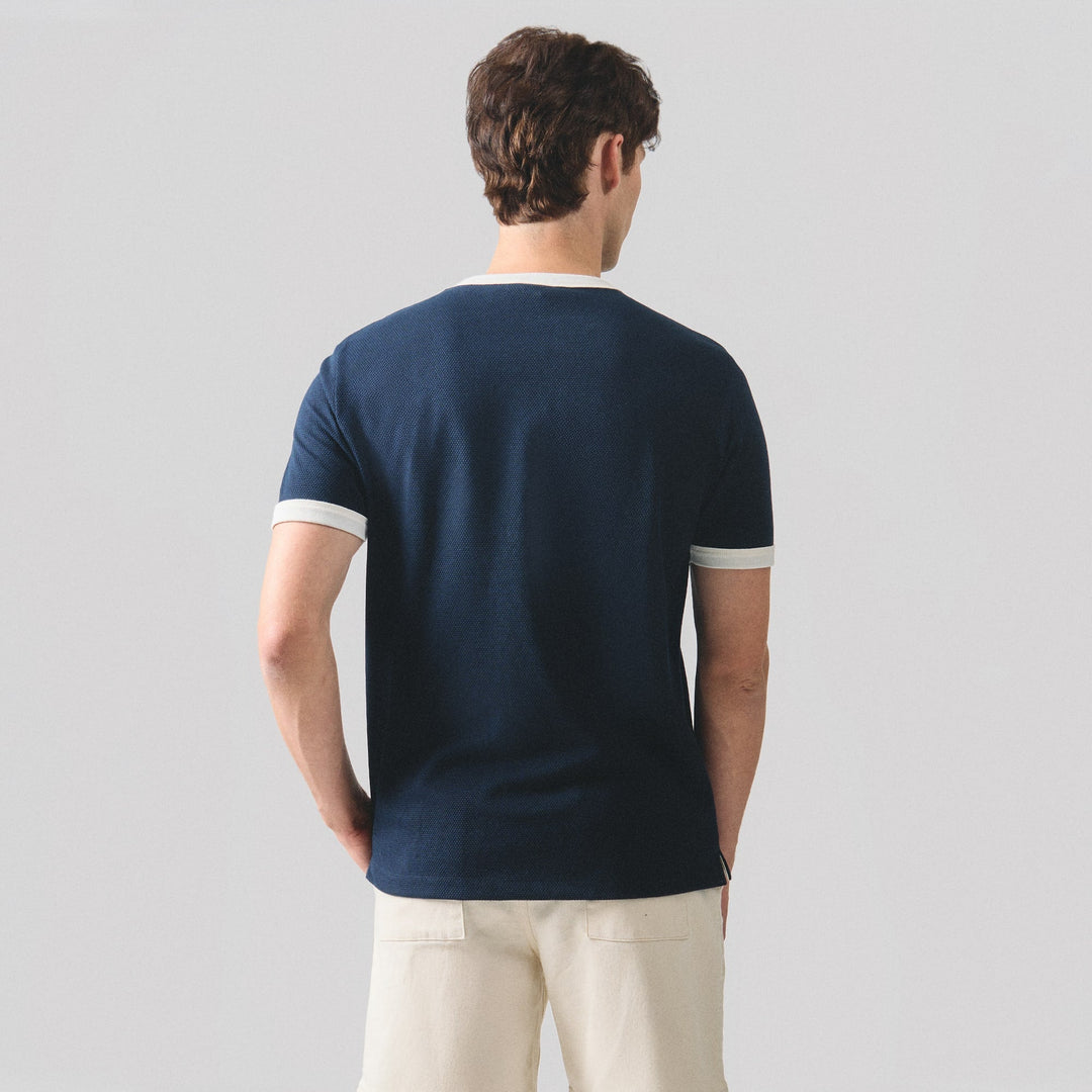 Regular Fit Ringer T-Shirt With Contrast Oar Embroidery In Honeycomb Pique