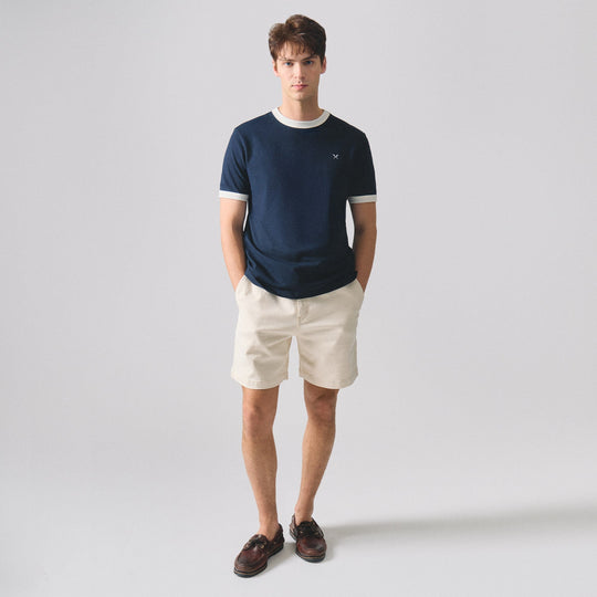 Regular Fit Ringer T-Shirt With Contrast Oar Embroidery In Honeycomb Pique