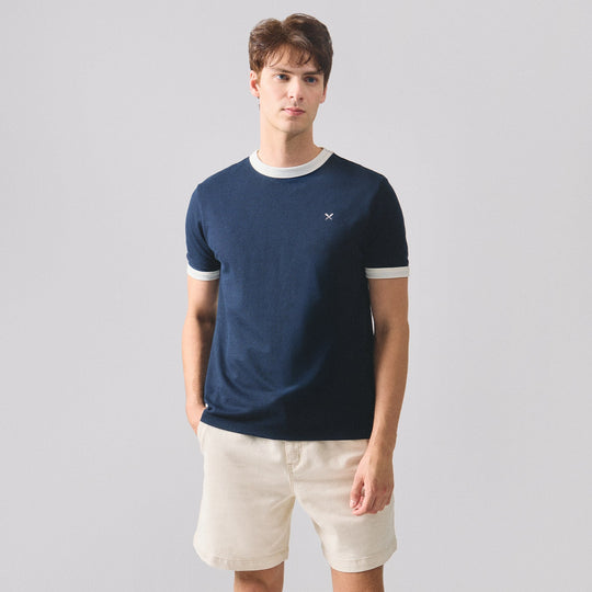 Regular Fit Ringer T-Shirt With Contrast Oar Embroidery In Honeycomb Pique