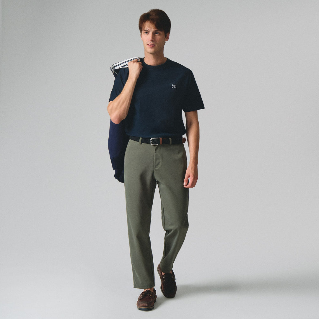 Regular Fit T-Shirt With Embossed Jacquard Neck Tipping