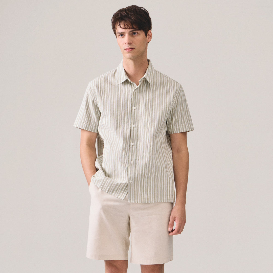 Textured Stripe Short Sleeves Shirt