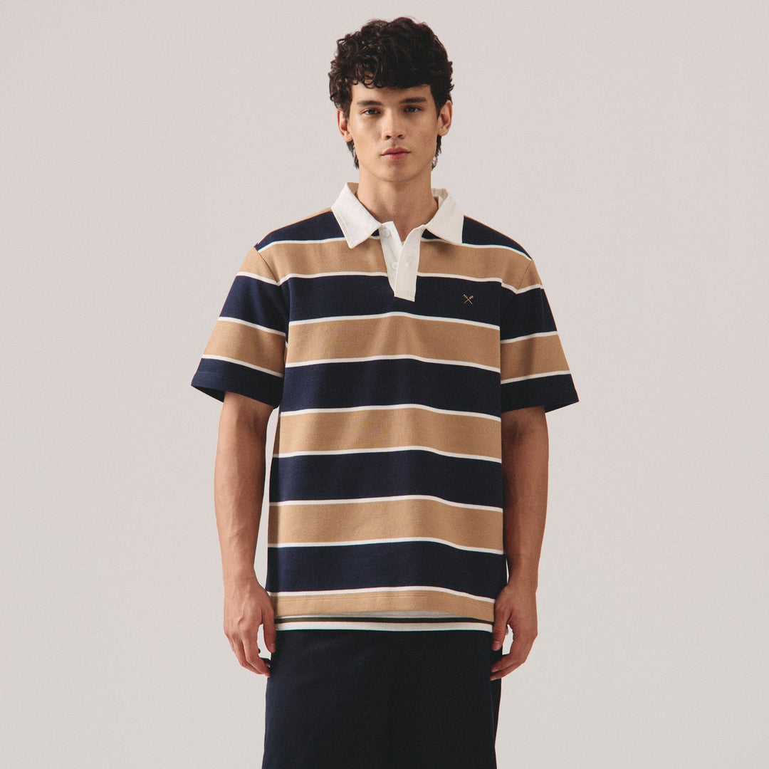 Relaxed Fit Rugby Striped Polo Shirt