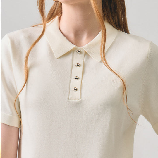 Flat Knit Polo With Shank Buttons