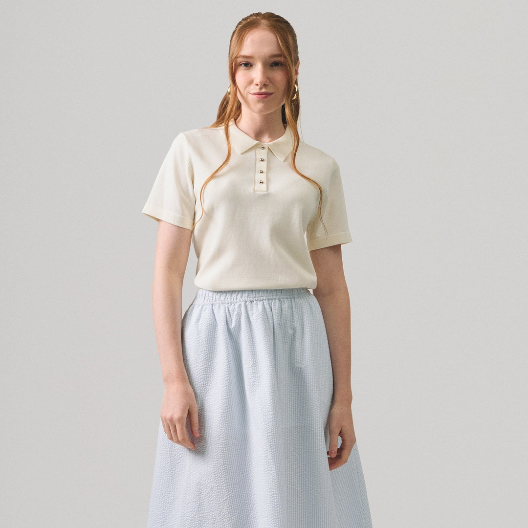 Flat Knit Polo With Shank Buttons