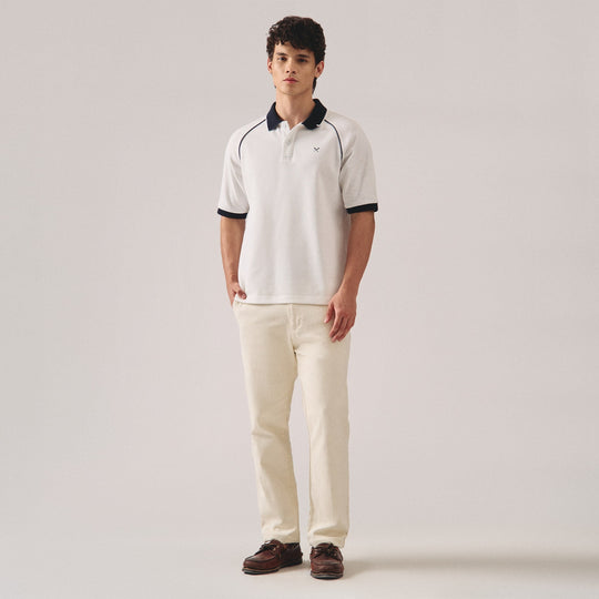 Regular Fit Polo Shirt With Textured Raglan Sleeve