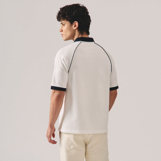Regular Fit Polo Shirt With Textured Raglan Sleeve