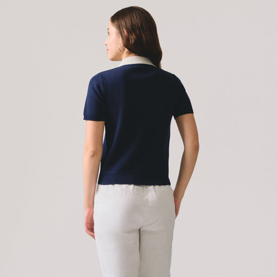 Flat Knit Polo With Contrast Collar
