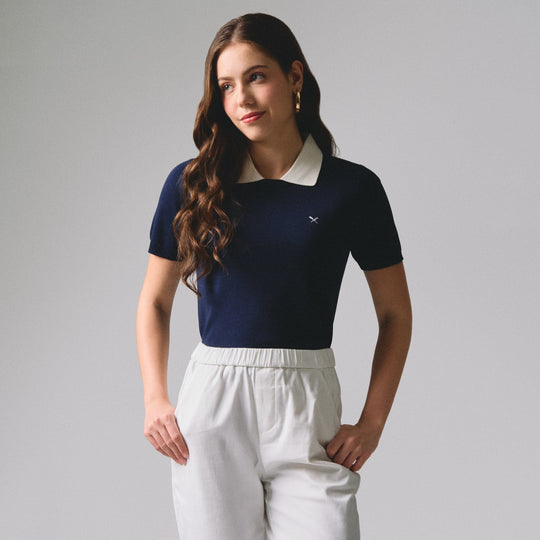 Flat Knit Polo With Contrast Collar