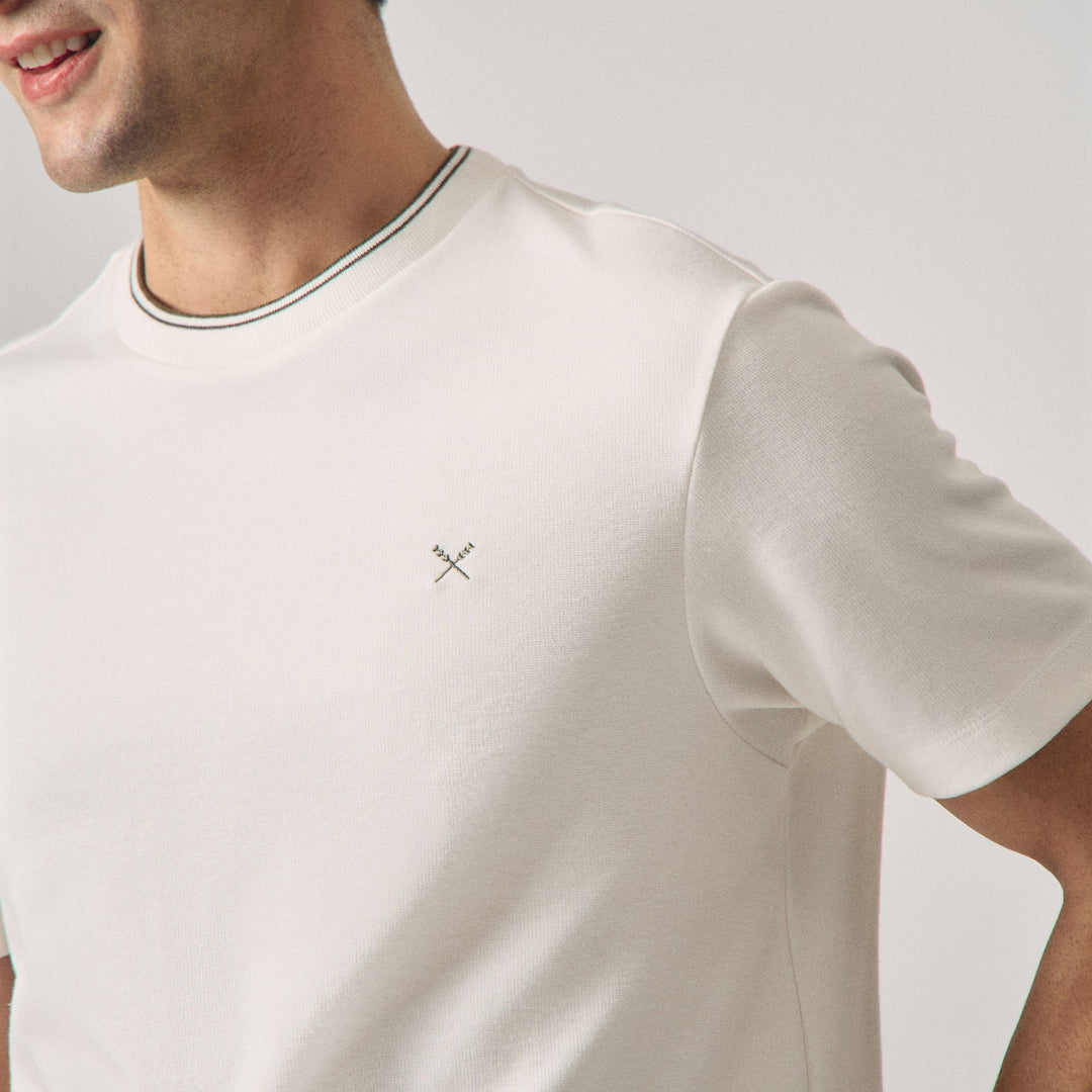 Regular Fit Tipped T-Shirt With Striped Neck Rib