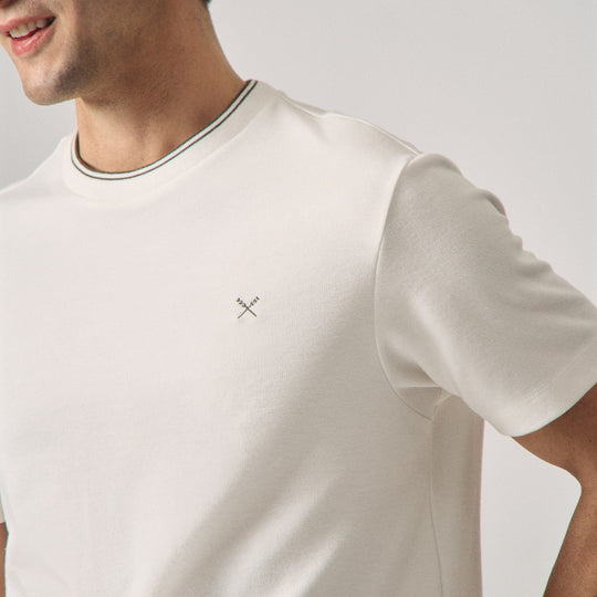Regular Fit Tipped T-Shirt With Striped Neck Rib
