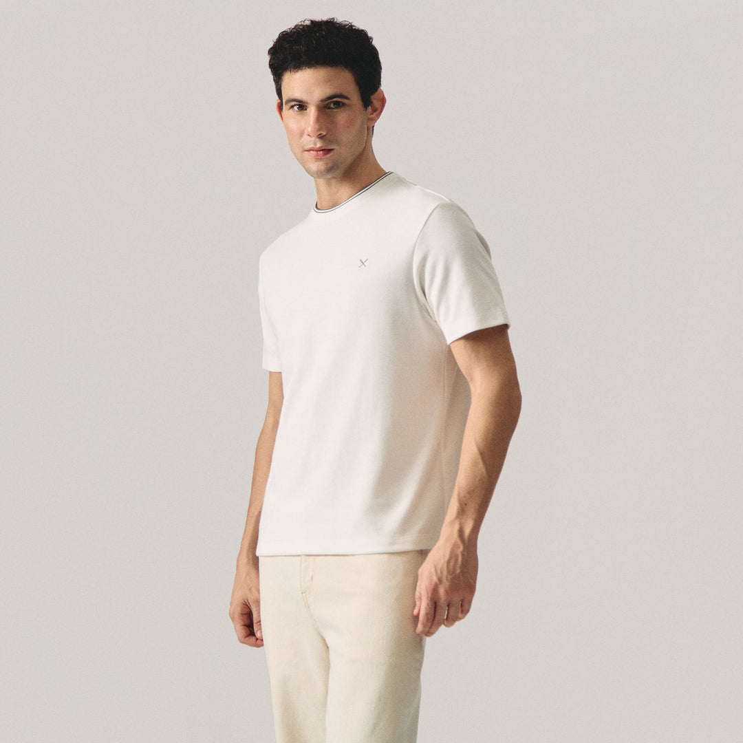 Regular Fit Tipped T-Shirt With Striped Neck Rib