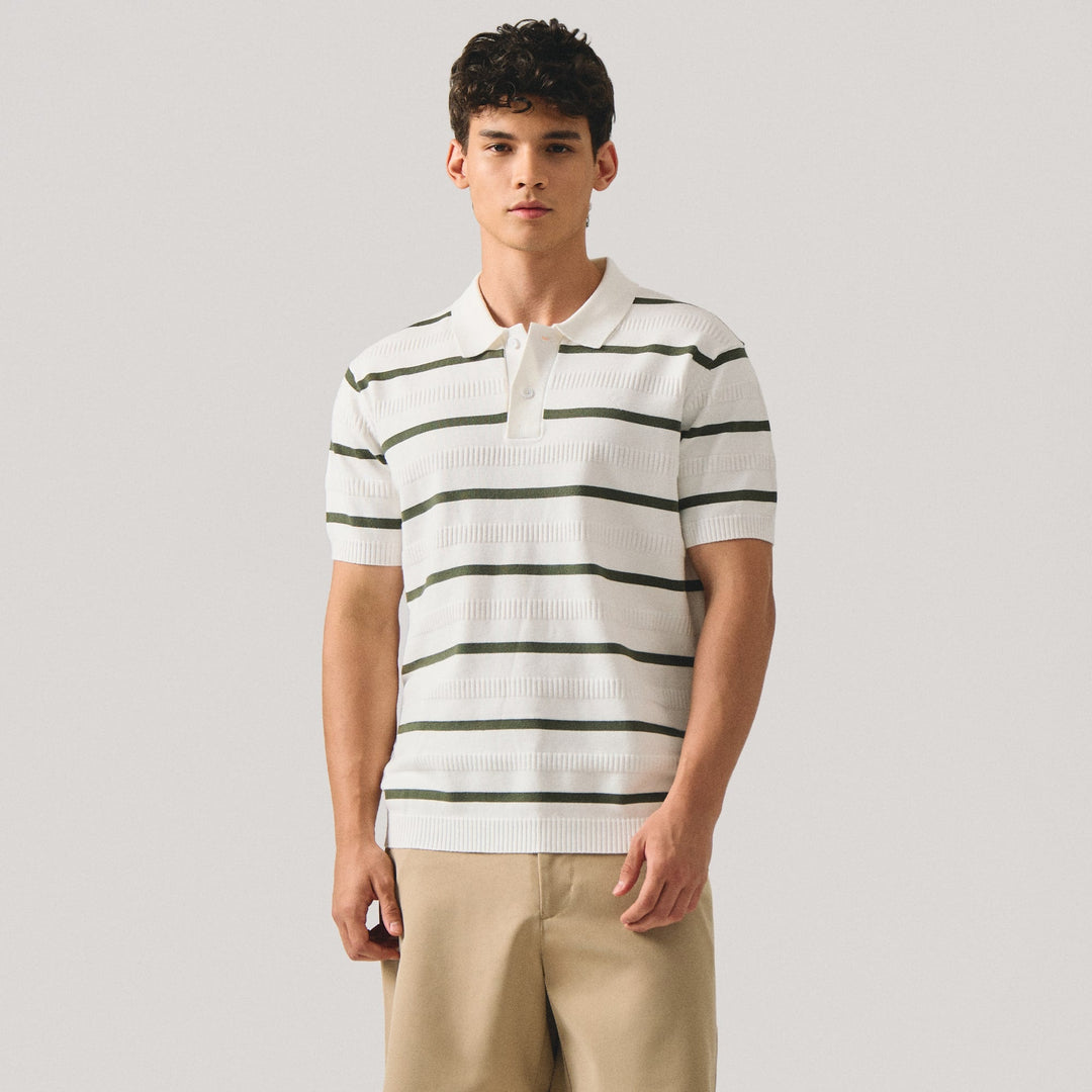 Regular Fit Striped Polo Shirt In Flat Knit