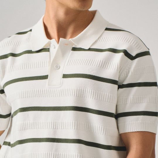 Regular Fit Striped Polo Shirt In Flat Knit