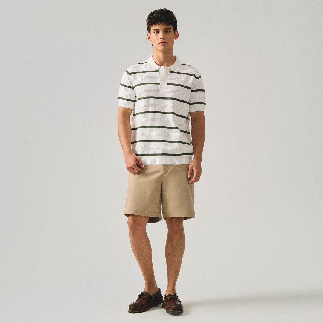 Regular Fit Striped Polo Shirt In Flat Knit