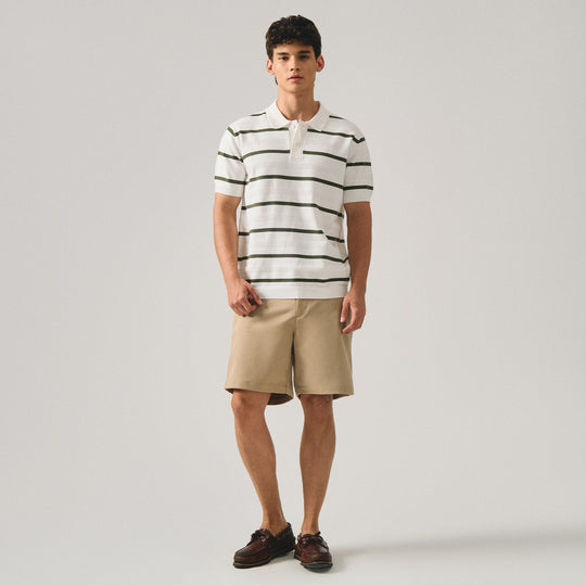 Regular Fit Striped Polo Shirt In Flat Knit
