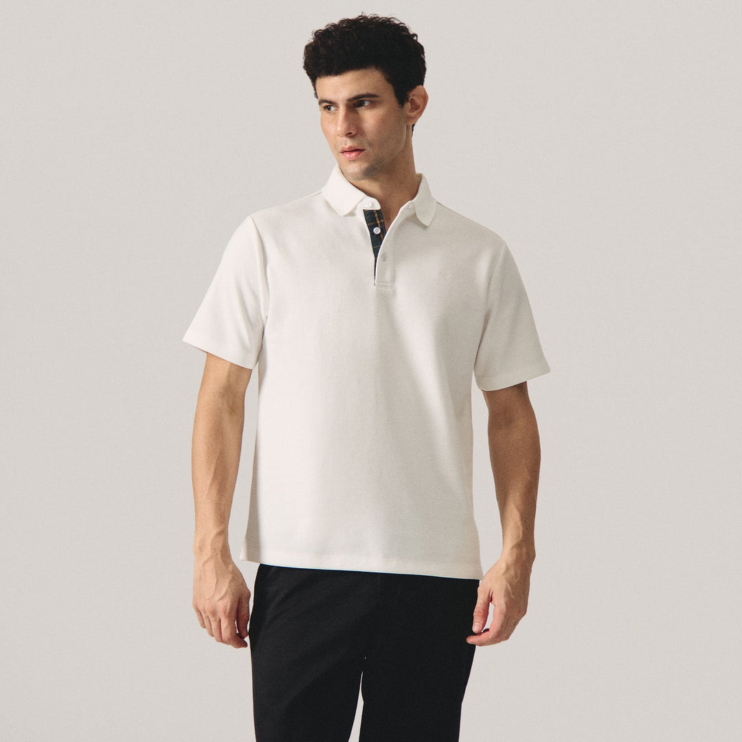 Regular Fit Polo Shirt With Woven Tartan Placket
