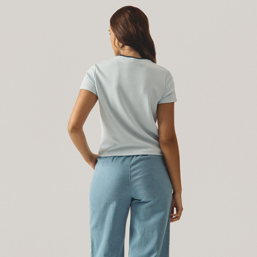 Ribbed T-Shirt With Contrast Neckband