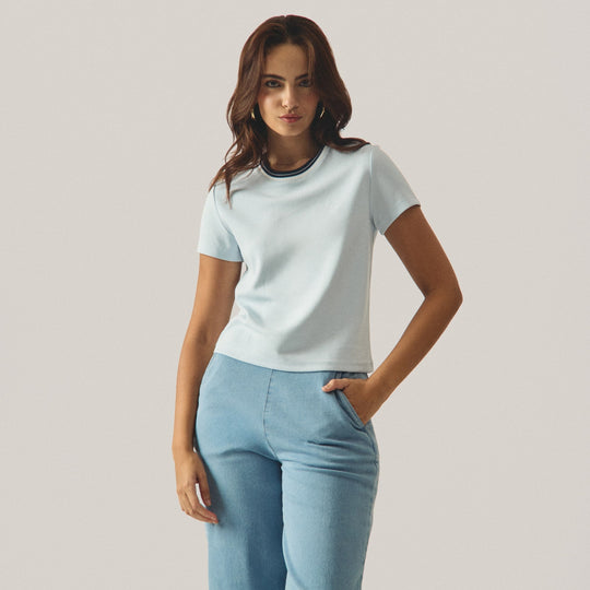 Ribbed T-Shirt With Contrast Neckband