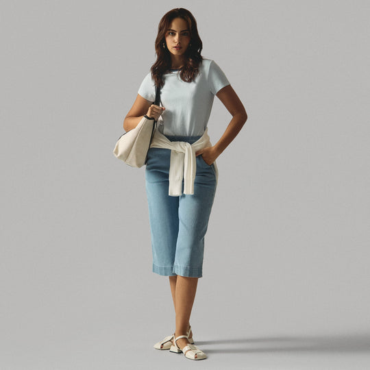 Ribbed T-Shirt With Contrast Neckband