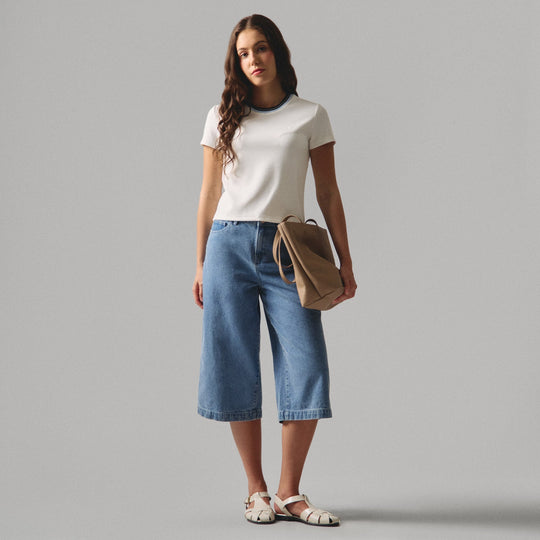 Ribbed T-Shirt With Contrast Neckband