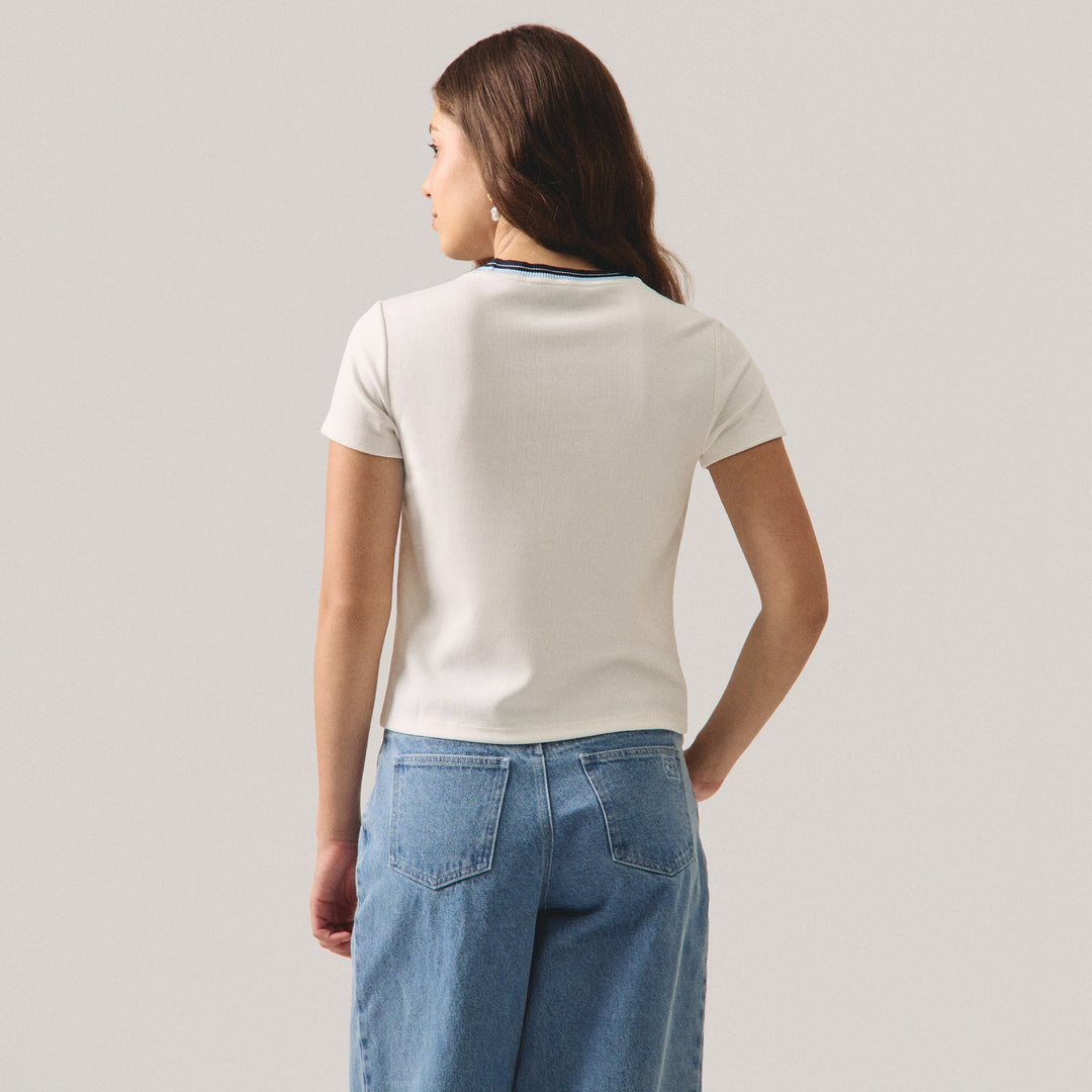 Ribbed T-Shirt With Contrast Neckband