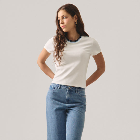 Ribbed T-Shirt With Contrast Neckband