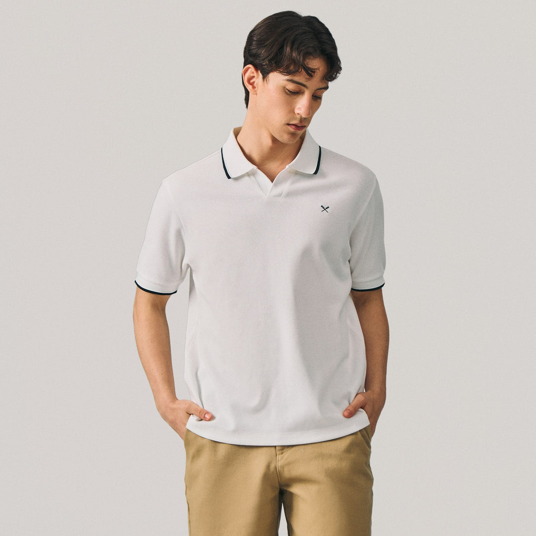 Regular Fit V-Placket Polo Shirt With Embossed & Contrast Tipping