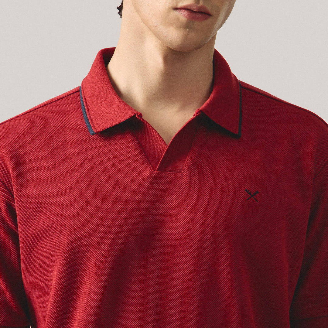 Regular Fit V-Placket Polo Shirt With Embossed & Contrast Tipping