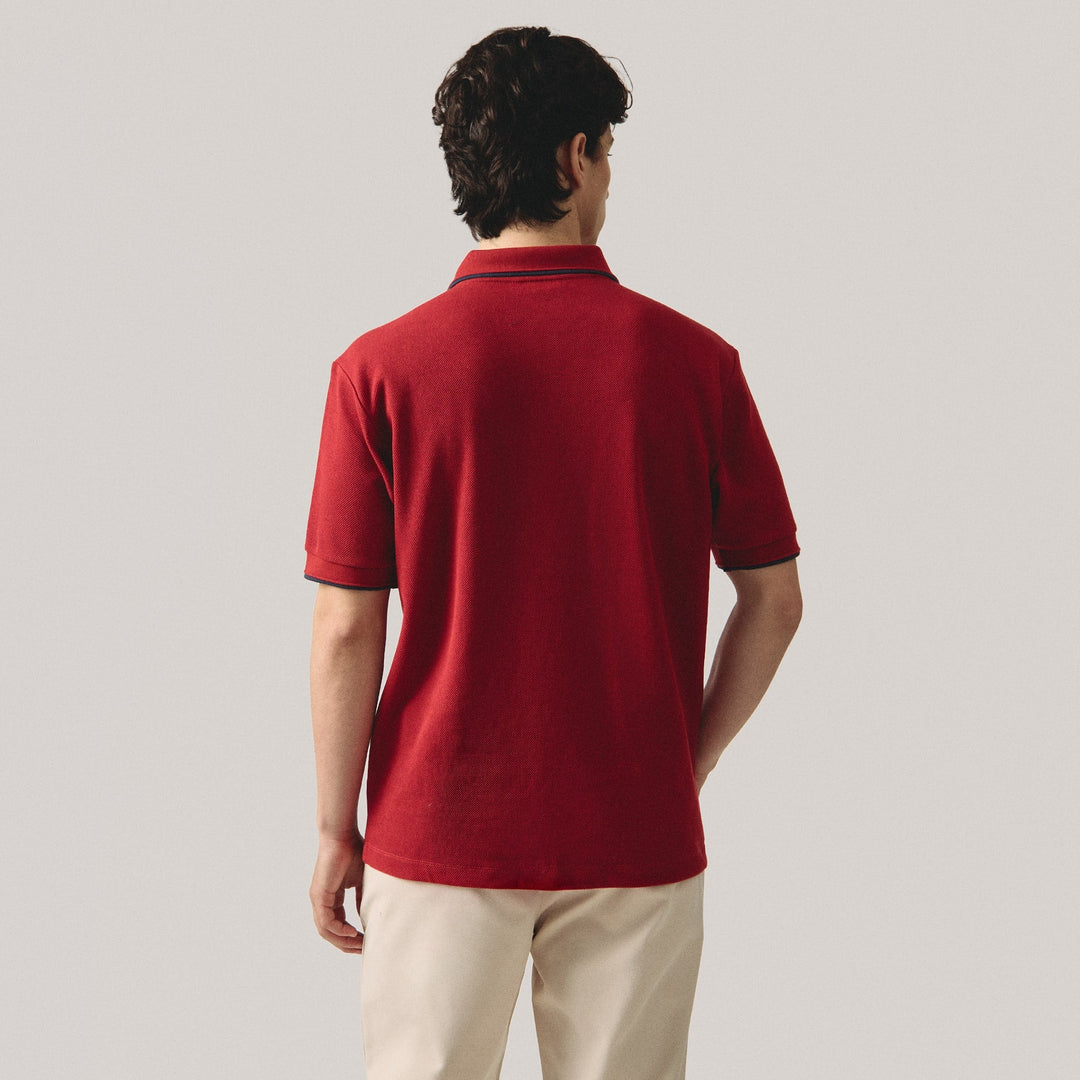 Regular Fit V-Placket Polo Shirt With Embossed & Contrast Tipping