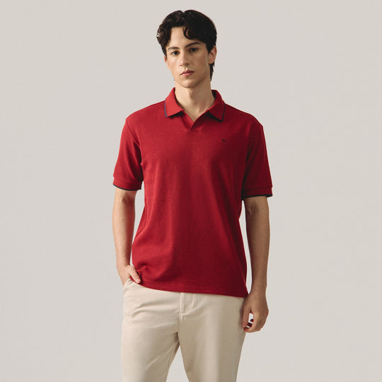 Regular Fit V-Placket Polo Shirt With Embossed & Contrast Tipping