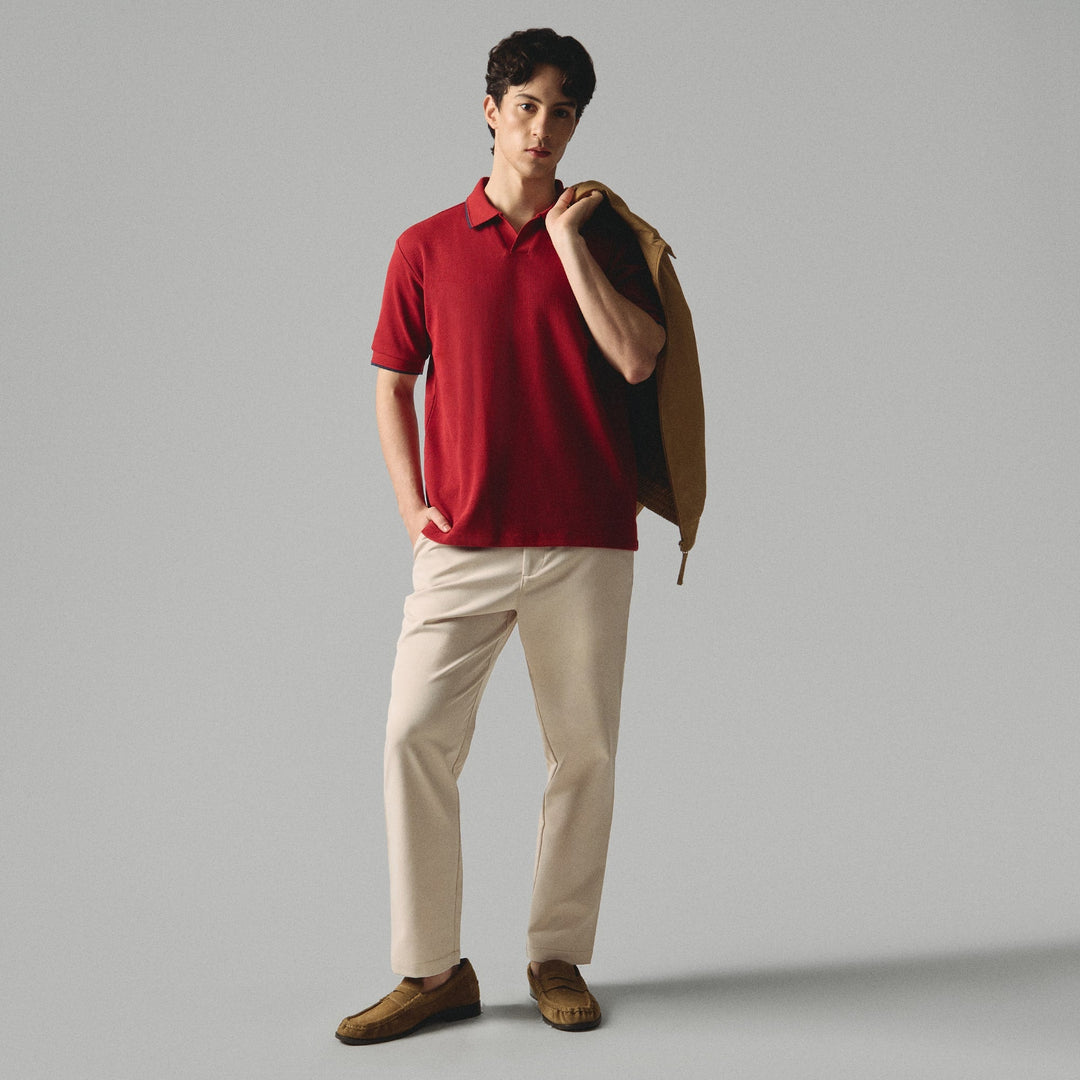Regular Fit V-Placket Polo Shirt With Embossed & Contrast Tipping