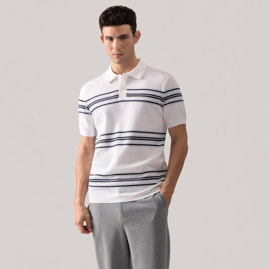 Regular Fit Striped Popcorn Polo Shirt