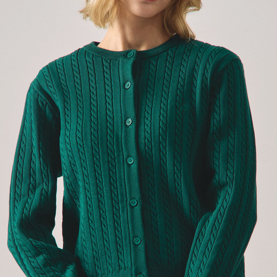 Button-Down Cable Knit Cardigan