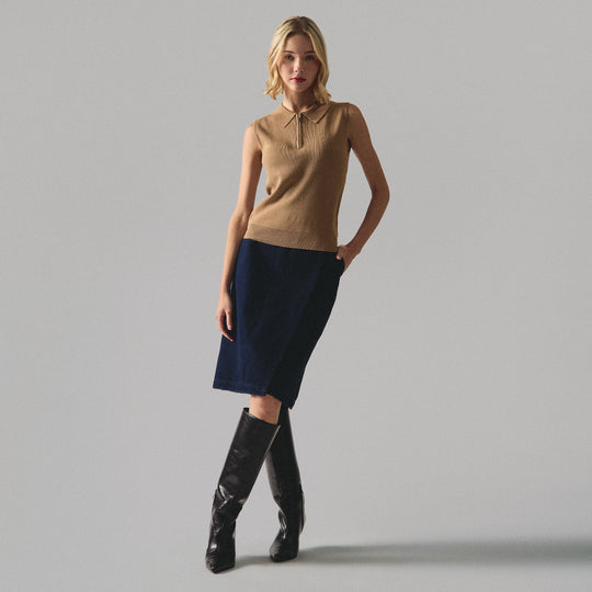 Sleeveless Flat Knit Polo With Zipper