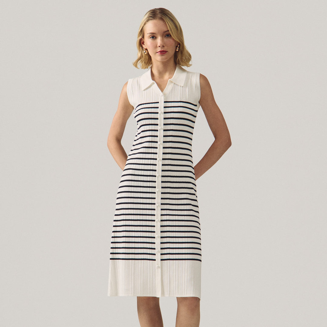 Striped Flat Knit Sleeveless Dress