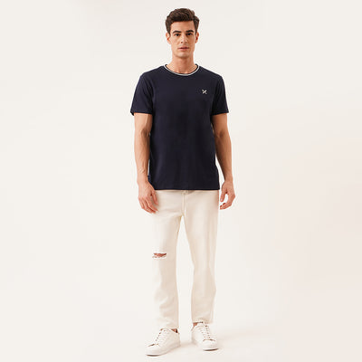 Tee With Contrast Neck Ribbing