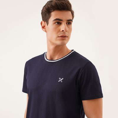 Tee With Contrast Neck Ribbing